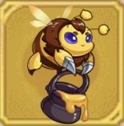 Cartoon-style lion with purple eyes and a braid, wearing a dark dress, sitting on a yellow background.