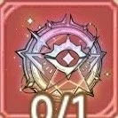 A video game achievement badge featuring a purple star and a eye symbol with a red background.