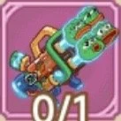 A gaming interface showing a robot with 0/1 progress, featuring colorful robotic parts on a pink background.