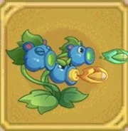 A cartoon illustration of a plant with two blue, bird-like creatures attached, each with a leafy tail and a glowing projective, one green and one yellow.
