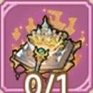 A game icon showing a treasure chest filled with gold and gems, with a pink background, and indicating progress at 0/1.