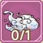 A cute, cartoon-style ghost with a fluffy tail and closed eyes, floating against a pink background with the text '0/1' below.