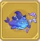A cartoon-style blue fish with a darker blue tail and purple accents, has a small purple star on its side, and is on a yellow background.