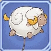 Cartoon sheep with yellow horns and gray face, floating on a blue background.