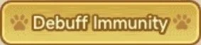 Debuff Immunity button with paw print icons on a gold background.