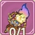 Animated character resembling a combination of a cat and a warrior with a fiery tail, set against a pink background.