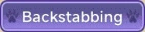 Purple sign with white text saying 'Backstabbing' and paw prints