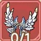 A game icon featuring a blue creature with white wings and a horn, set against a red background.