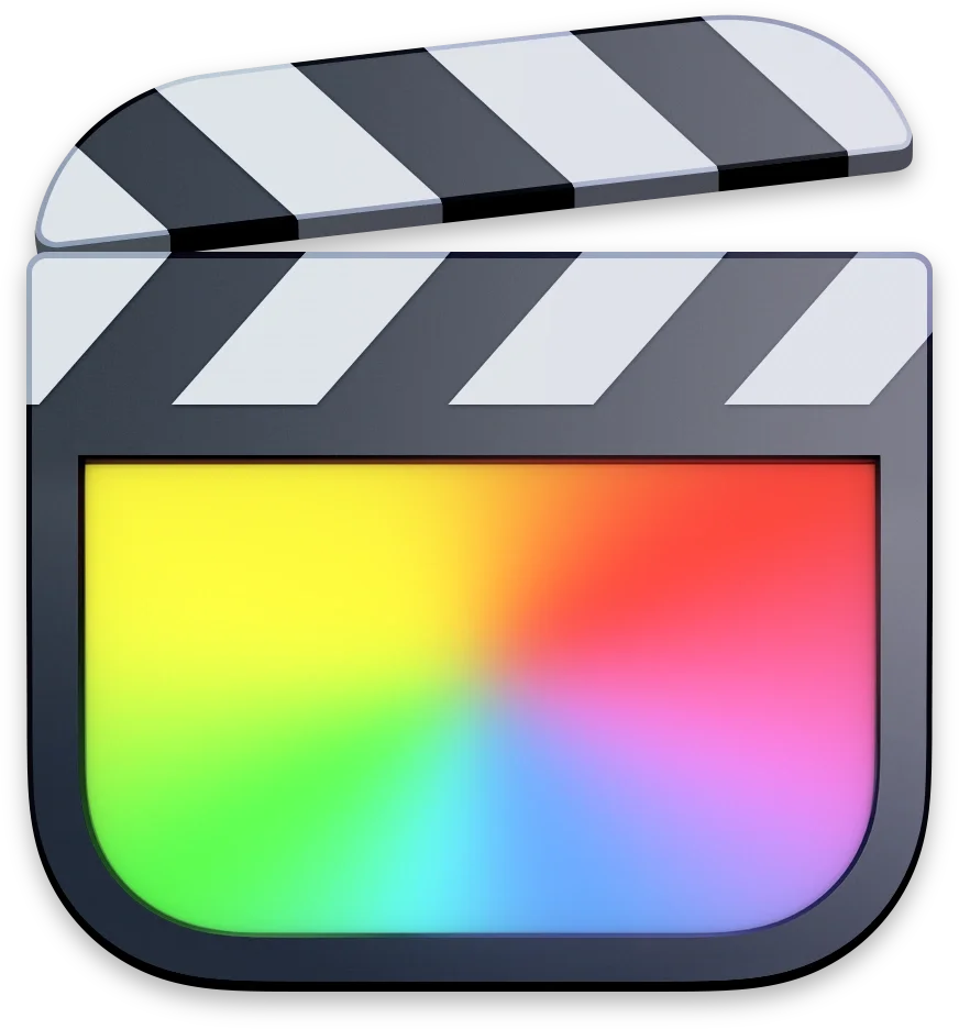 Movie clapperboard icon with a rainbow-colored palette inside.