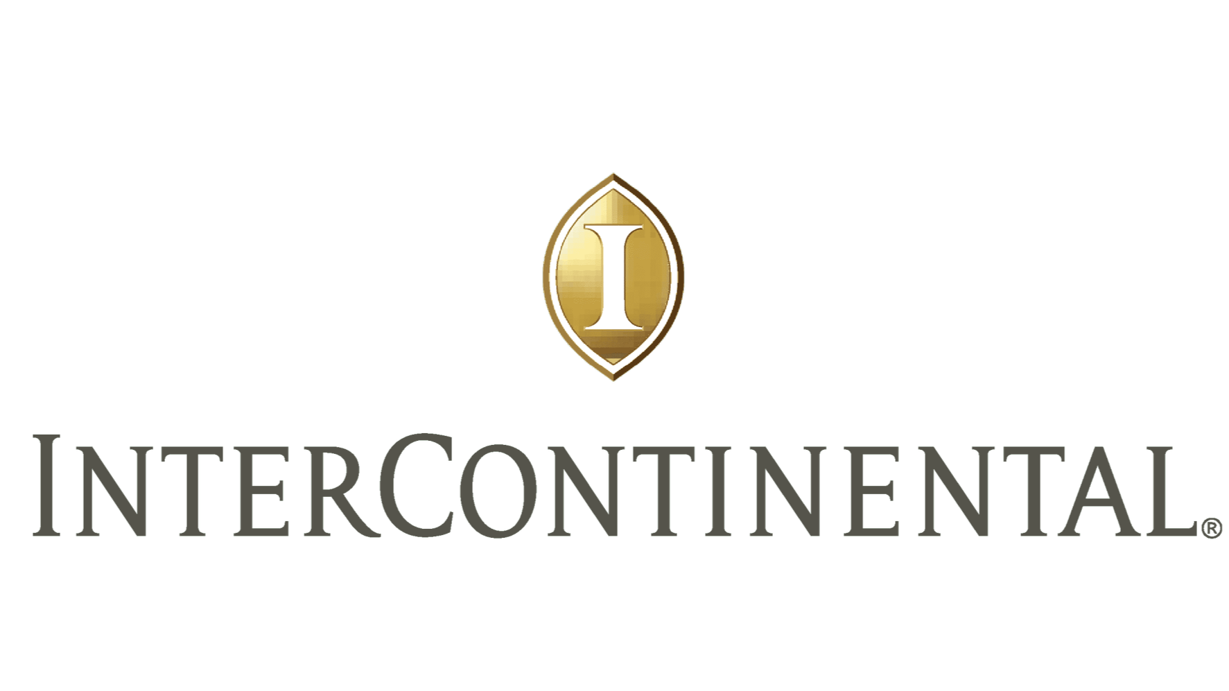 Intercontinental hotel logo with a gold and white emblem containing the letter I and the word 'Intercontinental' in black capital letters below.