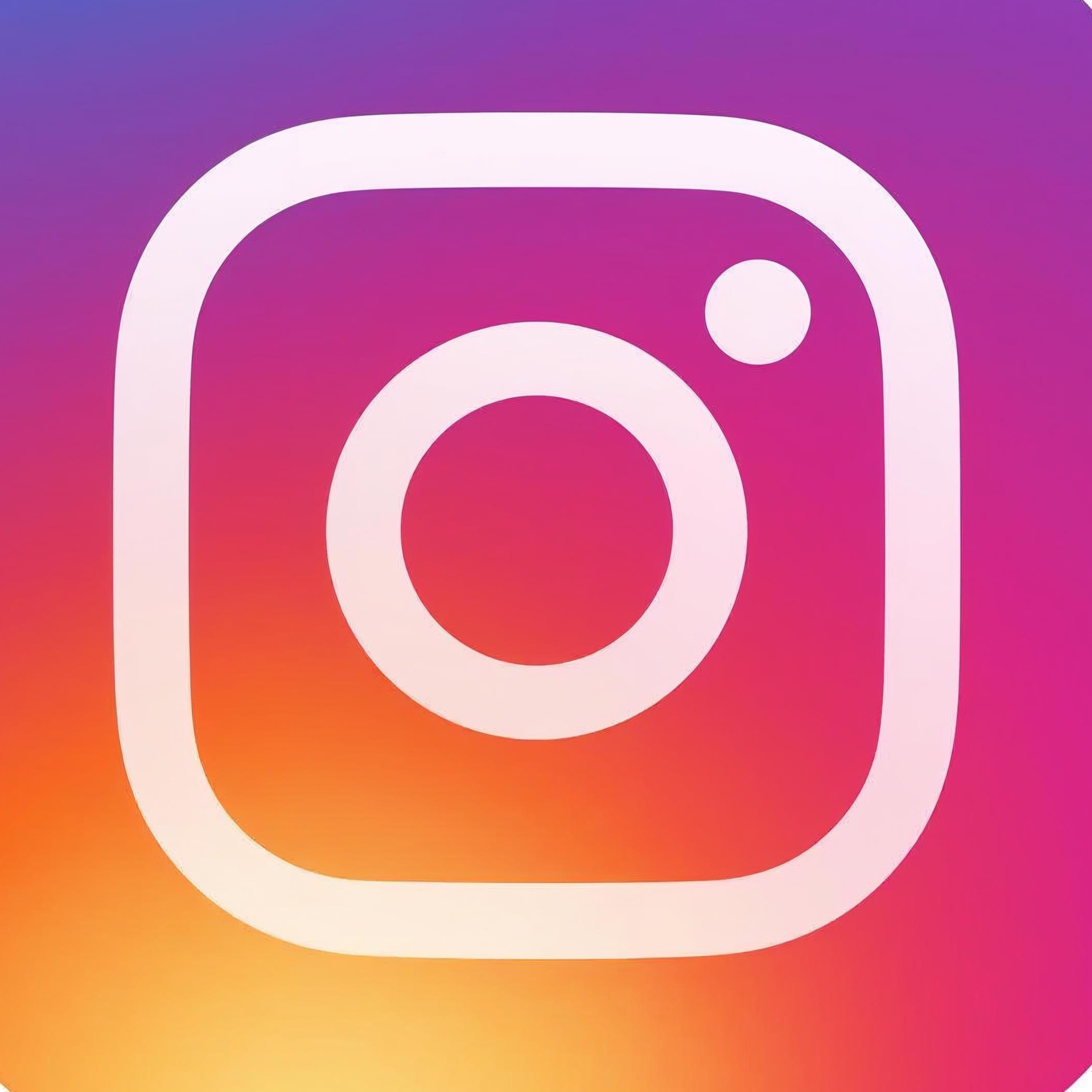 Instagram logo with a white outline on a colorful gradient background