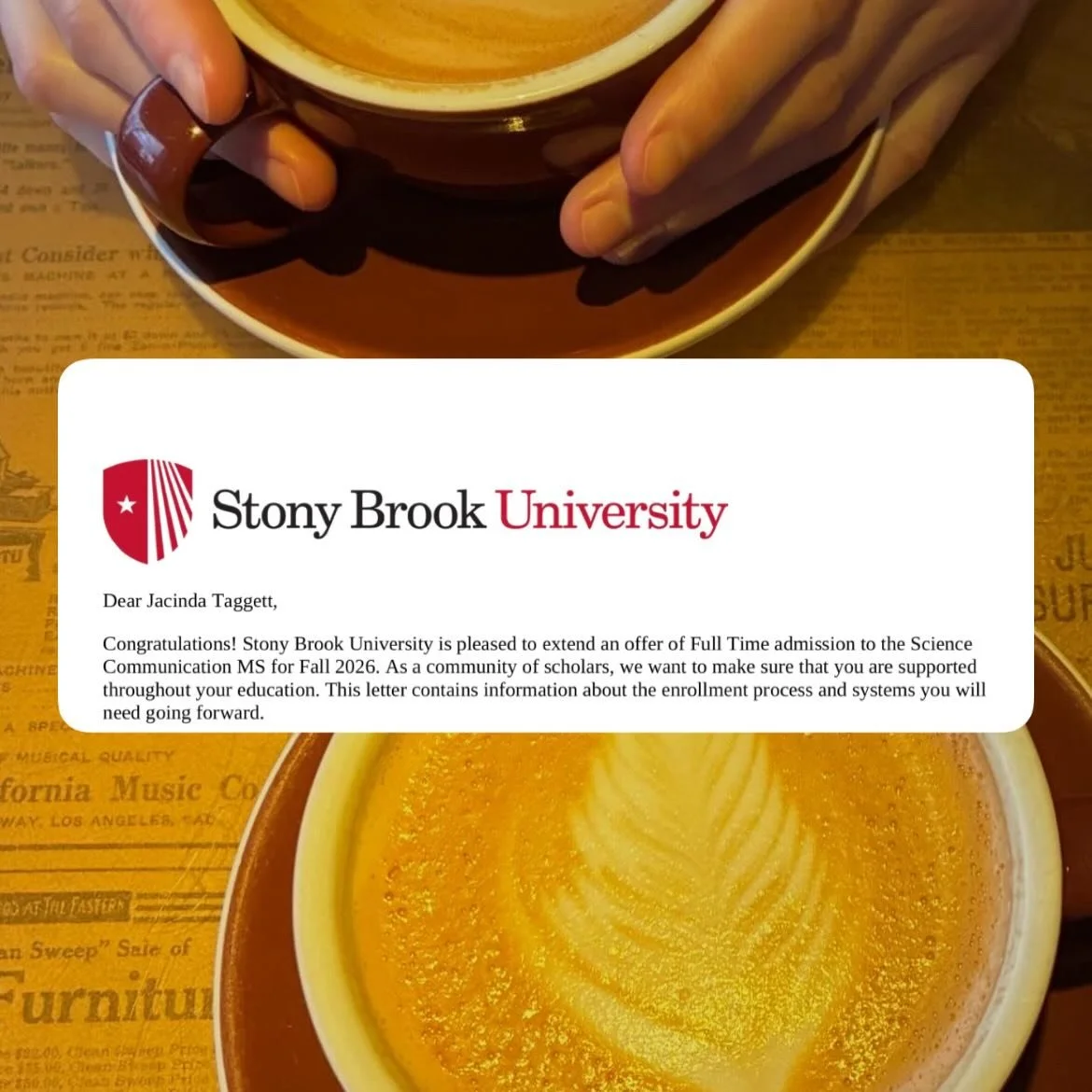 Excited to announce that I will be *remotely* working on mastering the science of scicomm! 

Content surrounding full-time work and full-time student life to come this fall :)

#graduateschool #stonybrookuniversity