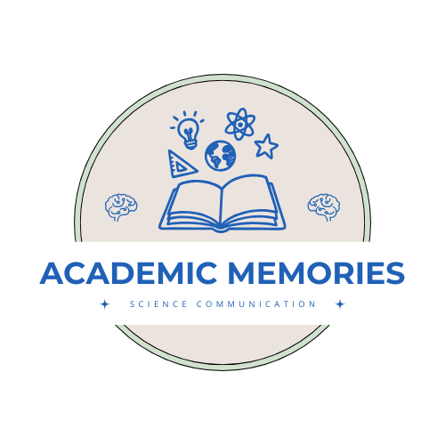 Logo for Academic Memories featuring an open book, science icons, and the text 'ACADEMIC MEMORIES' with the subtitle 'Science Communication'.