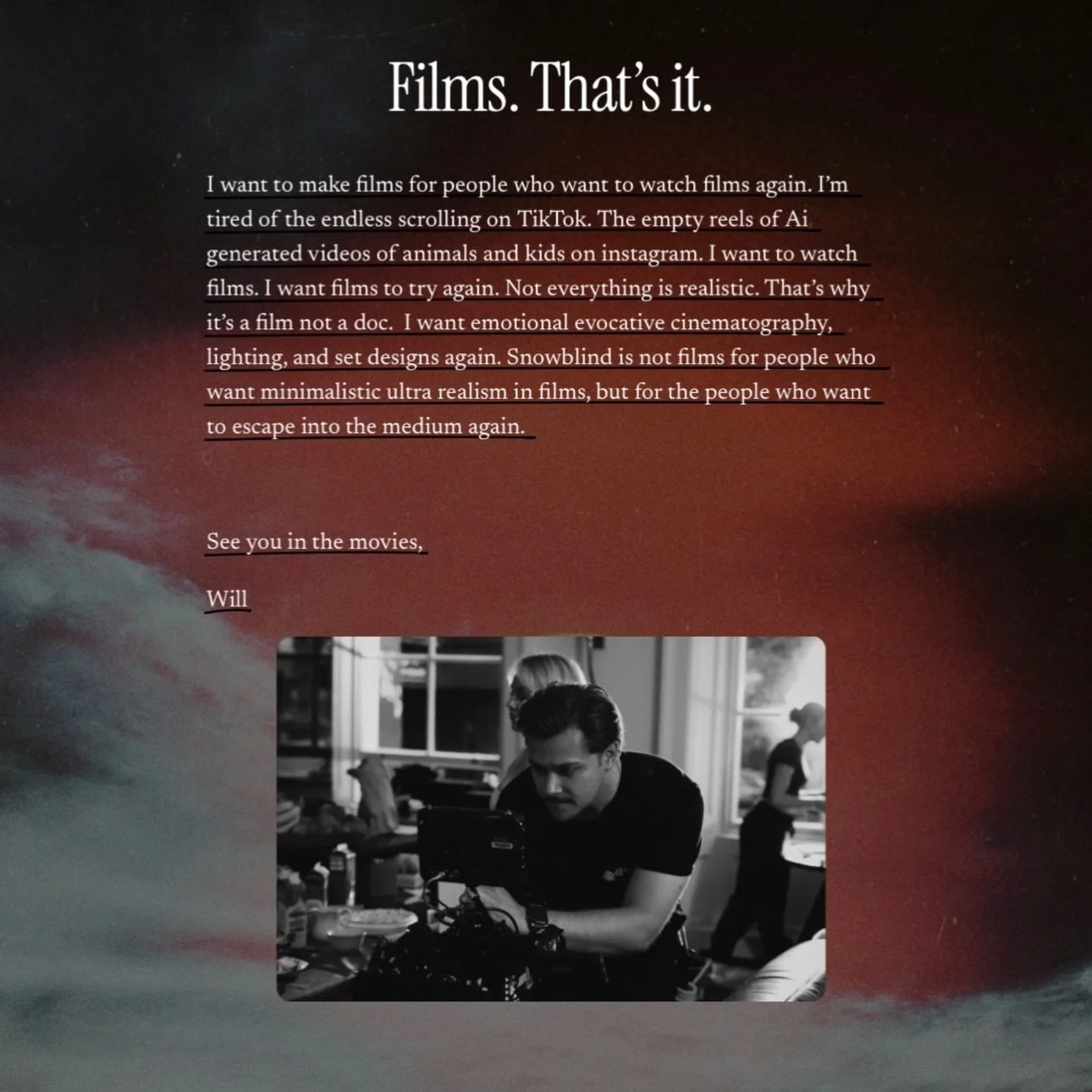 Website launch!

Snowblindpictures.com is now LIVE!

Here we will be posting updates on our upcoming projects and have direct links to our platforms, promote the people behind the scenes, and webshop where all our films will be available going forwar