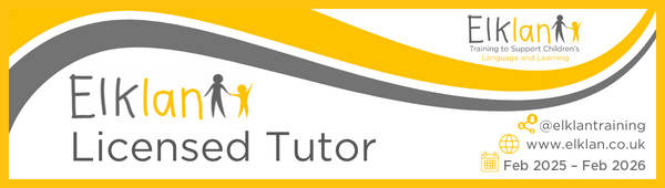 Elklan Licensed Tutor business card with yellow, black, gray, and white colors, including contact information and logo.