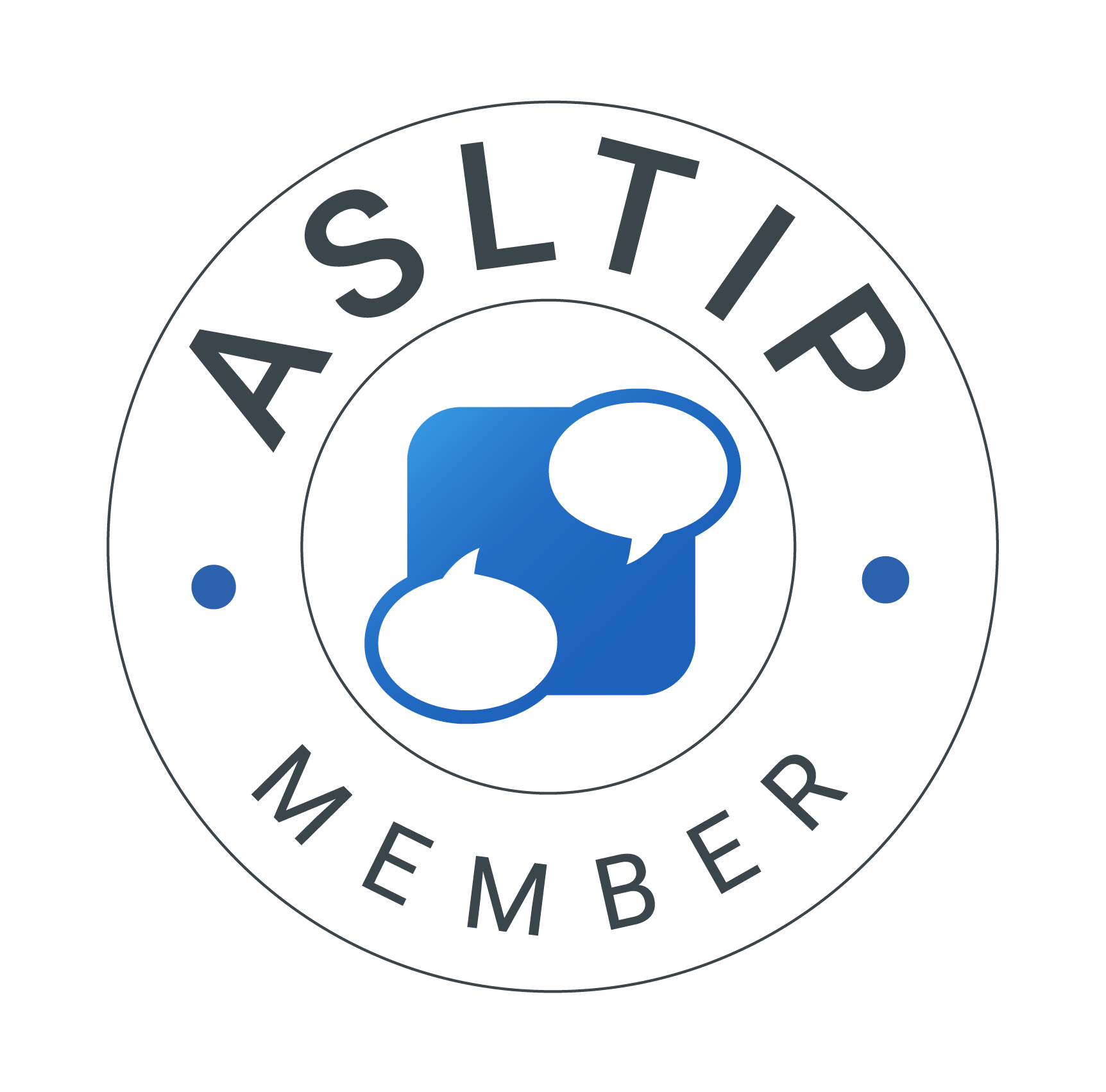 Close-up of a badge with the words "AARP SLIP MEMBER" and a blue icon of speech bubbles in the center.
