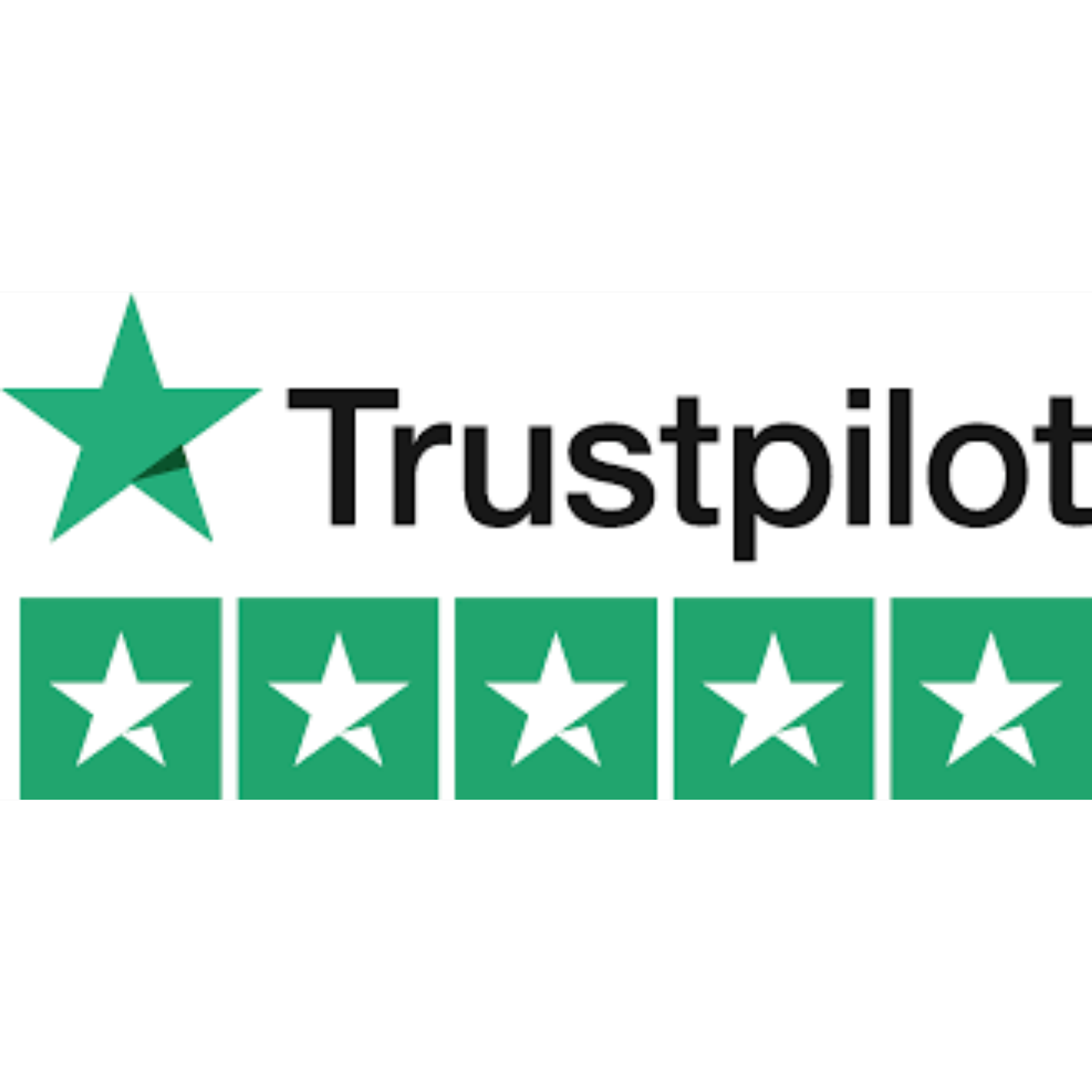 Trustpilot logo featuring a green star and the word 'Trustpilot' with five green star ratings below.