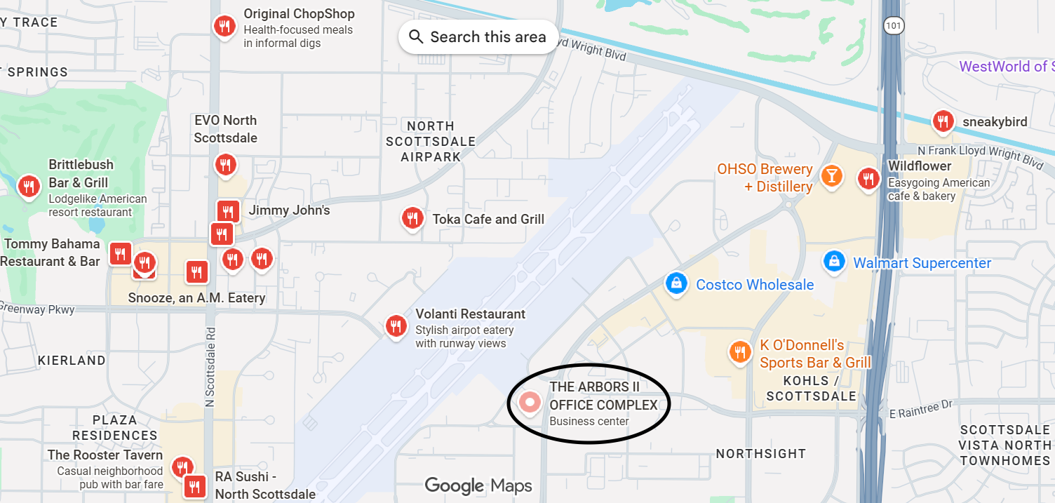Google map of Arbors II location with nearby retail/restaurants