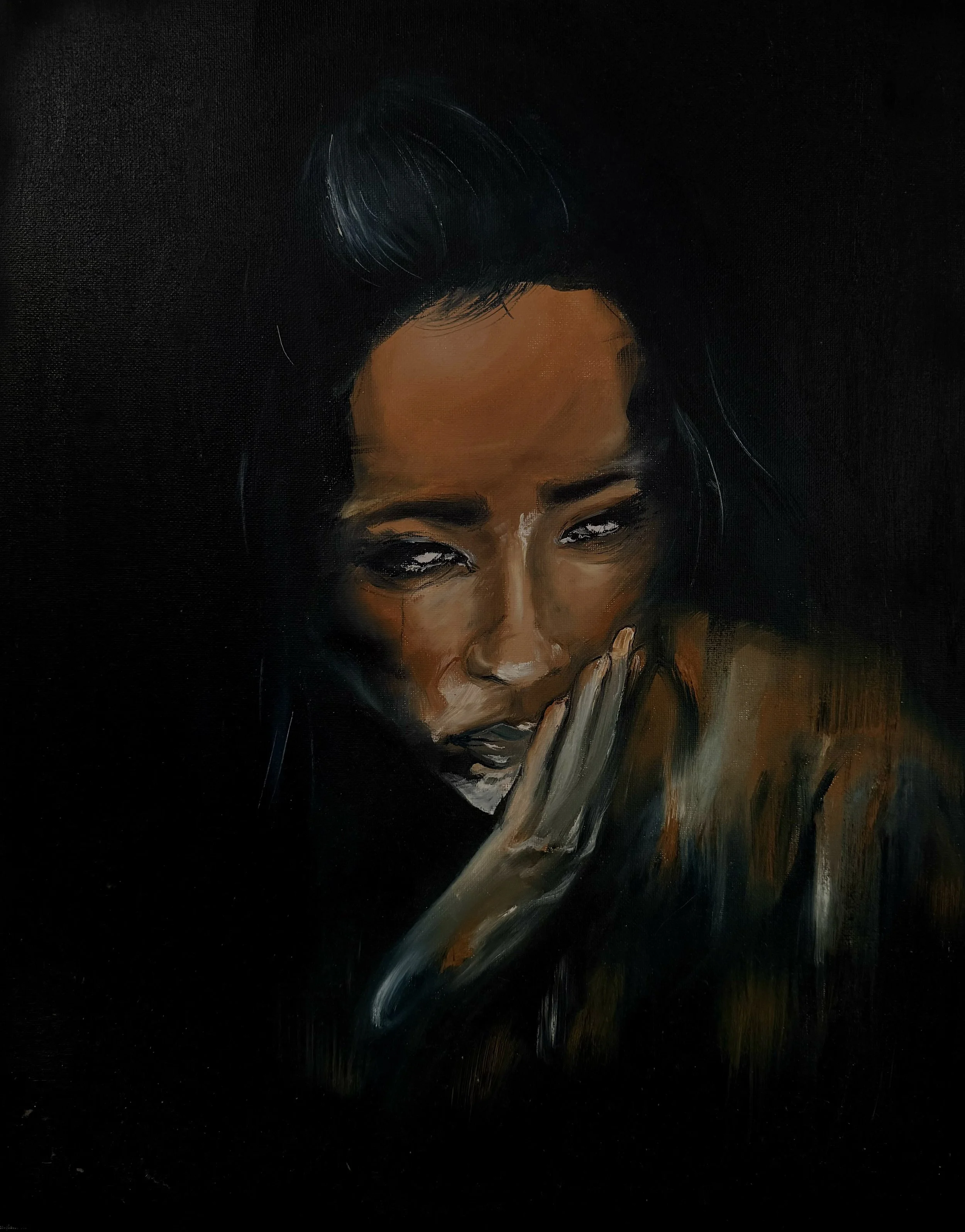 dark abstract painting of figure Portrait artist in Fayetteville Arkansas