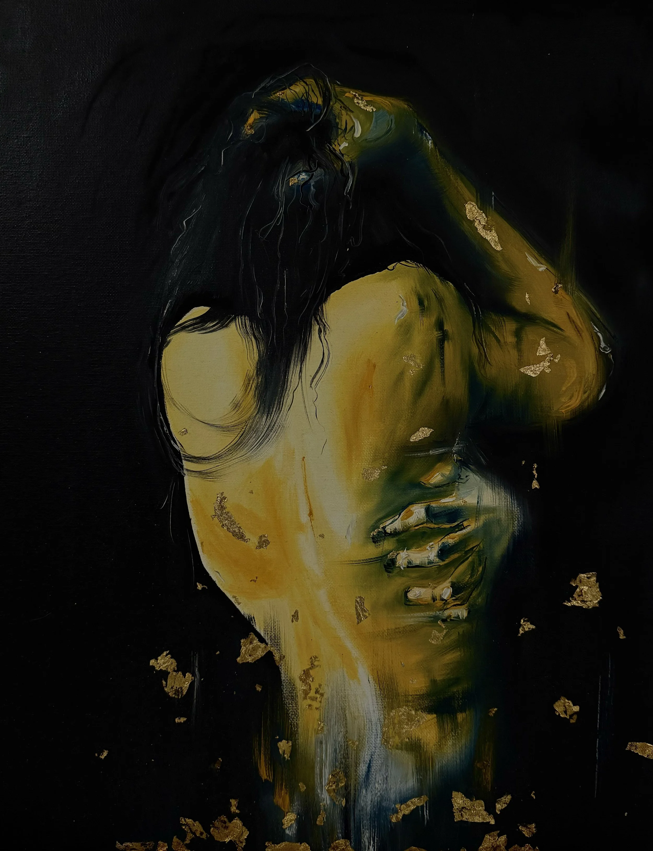 dark abstract painting of figure Portrait artist in Fayetteville Arkansas