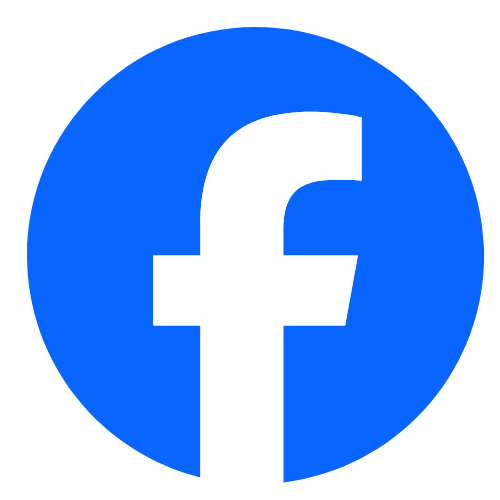 Facebook logo with white lowercase 'f' on a blue circular background.