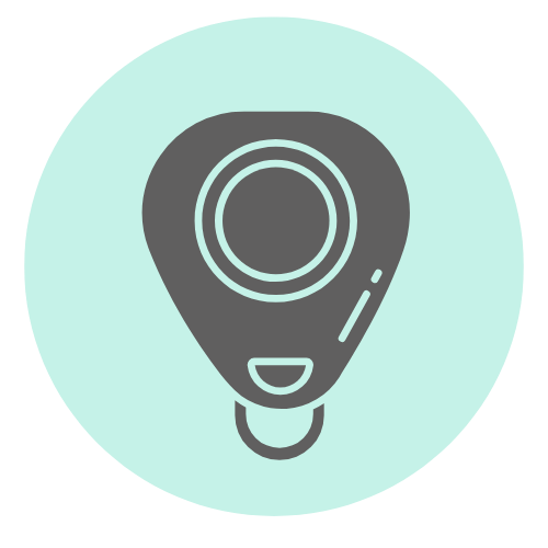 A stylized icon of a dog clicker for training