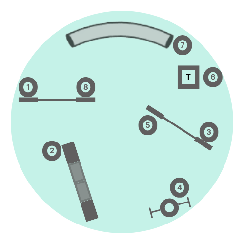 A stylized icon of an agility course map