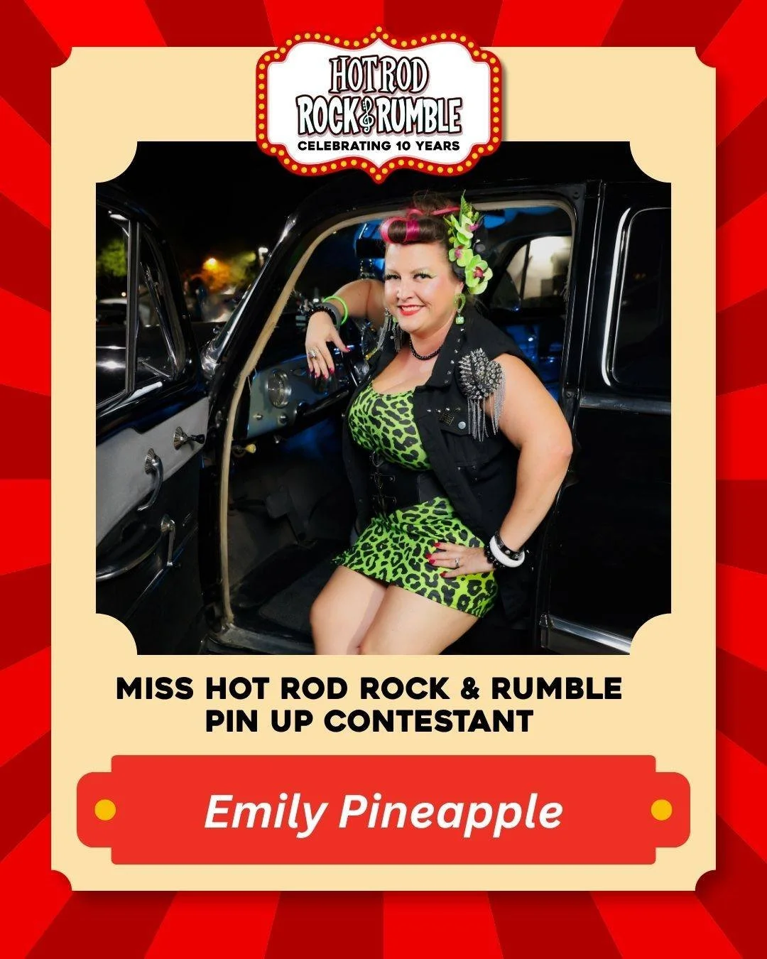 💄 Meet Emily Pineapple! She's competing for the title of Miss Hot Rod Rock &amp; Rumble 2026 at the 10th Anniversary of Hot Rod Rock &amp; Rumble! Be sure to cheer her on and show her some love in the comments. ❤️

🎟 Make sure you have tickets to t