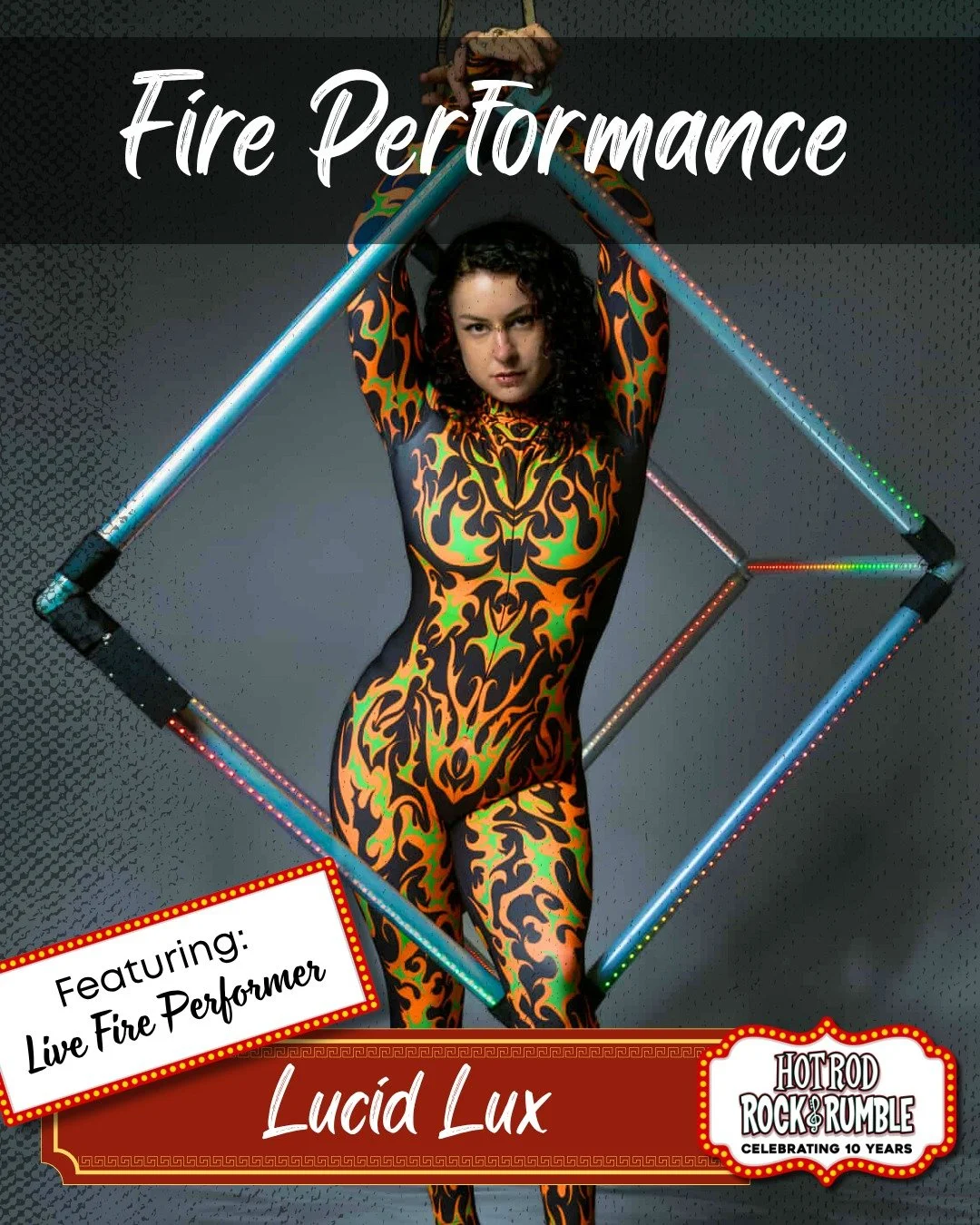 When the sun goes down, we are just getting started! Don't miss Lucid Lux Fire Performance as she ignites the night in the RING on Saturday night at 🎪 Hot Rod Rock &amp; Rumble! 

Bring your friends, grab a drink from the Shop Bar, and experience on
