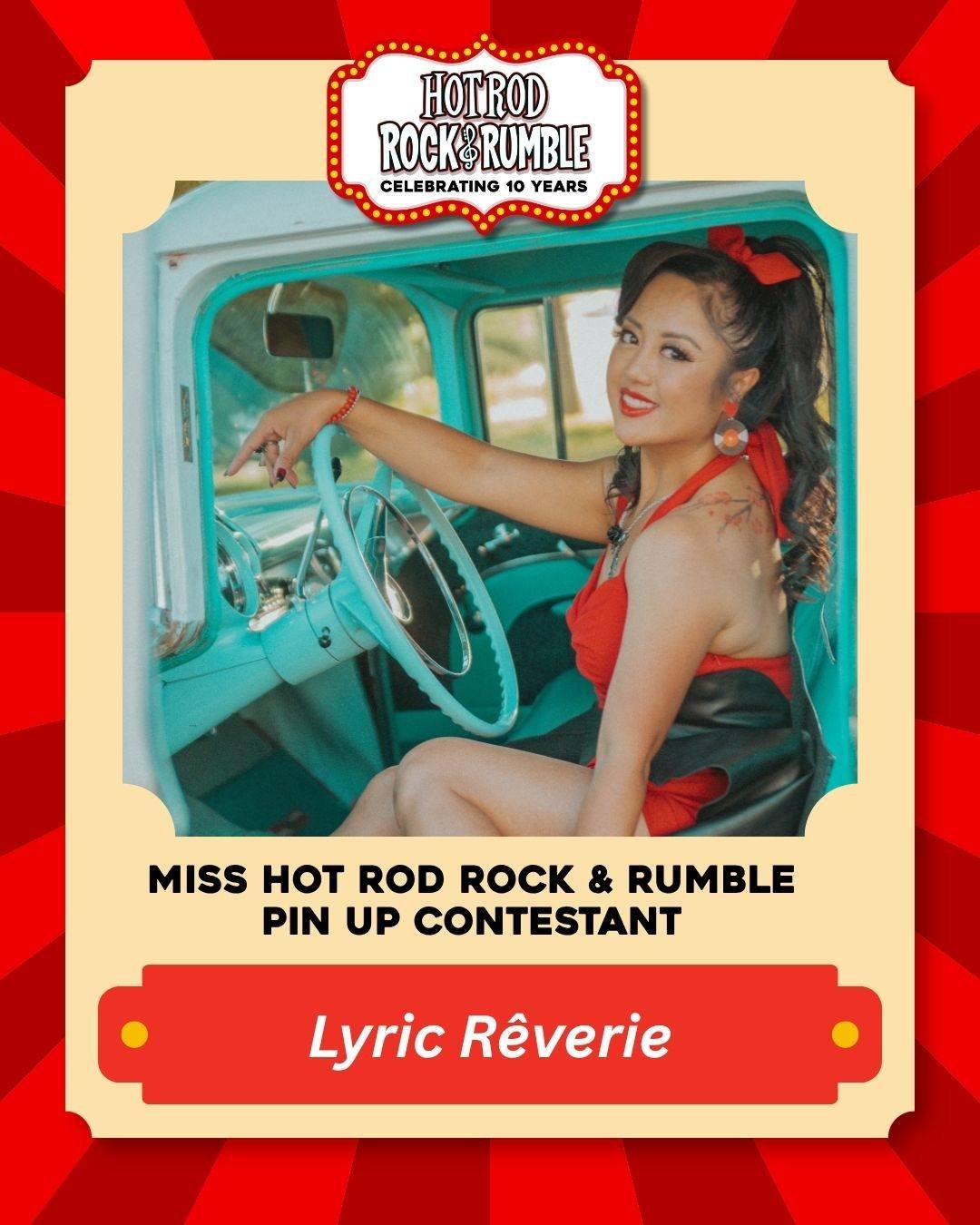 💄 Meet Lyric R&ecirc;verie! She's competing for the title of Miss Hot Rod Rock &amp; Rumble 2026 at the 10th Anniversary of Hot Rod Rock &amp; Rumble! Be sure to cheer her on and show her some love in the comments. ❤️

🎟 Make sure you have tickets 