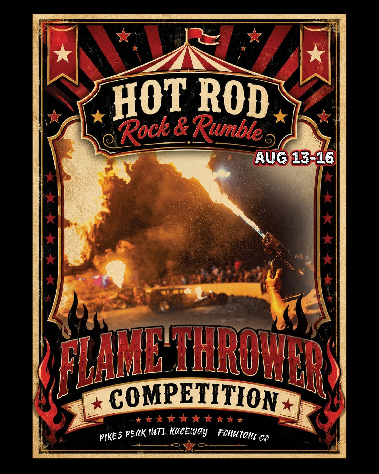 IMPORTANT FLAME THROWER COMP INFO!

All competitors must be in THE RING by 10:00 AM Saturday 8/15 morning for a mandatory safety inspection conducted by the Fire Chief. Only vehicles that have completed the inspection and received approval will be pe