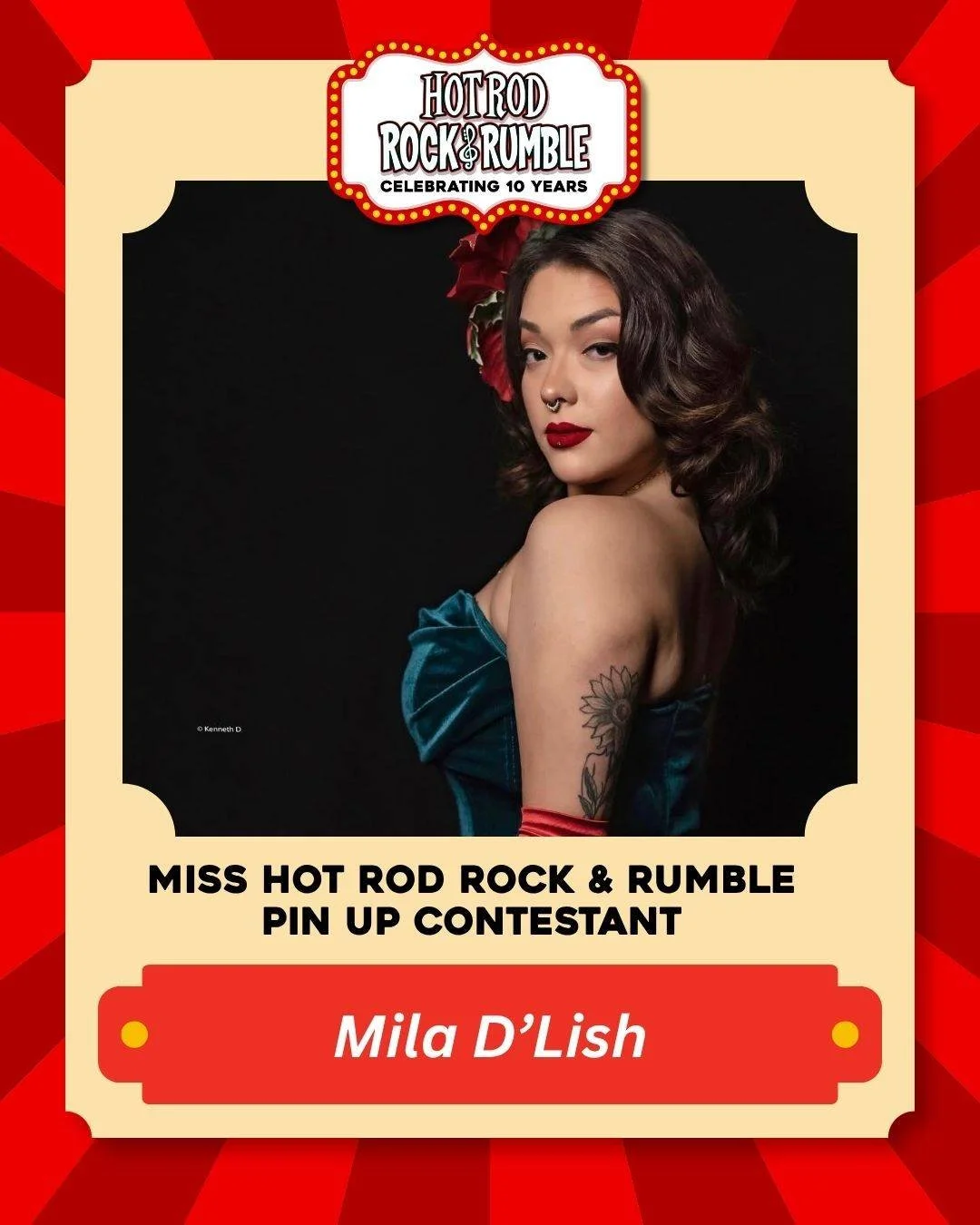 💄 Meet Mila D'Lish! She's competing for the title of Miss Hot Rod Rock &amp; Rumble 2026 at the 10th Anniversary of Hot Rod Rock &amp; Rumble! Be sure to cheer her on and show her some love in the comments. ❤️

🎟 Make sure you have tickets to the s