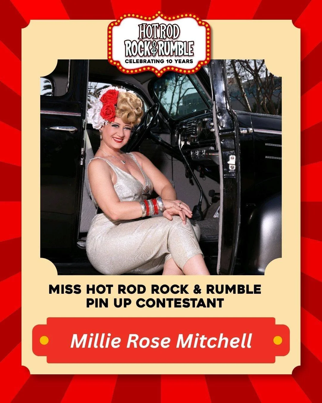 💄 Meet Millie Rose Mitchell!She's competing for the title of Miss Hot Rod Rock &amp; Rumble 2026 at the 10th Anniversary of Hot Rod Rock &amp; Rumble! Be sure to cheer her on and show her some love in the comments. ❤️

🎟 Make sure you have tickets 