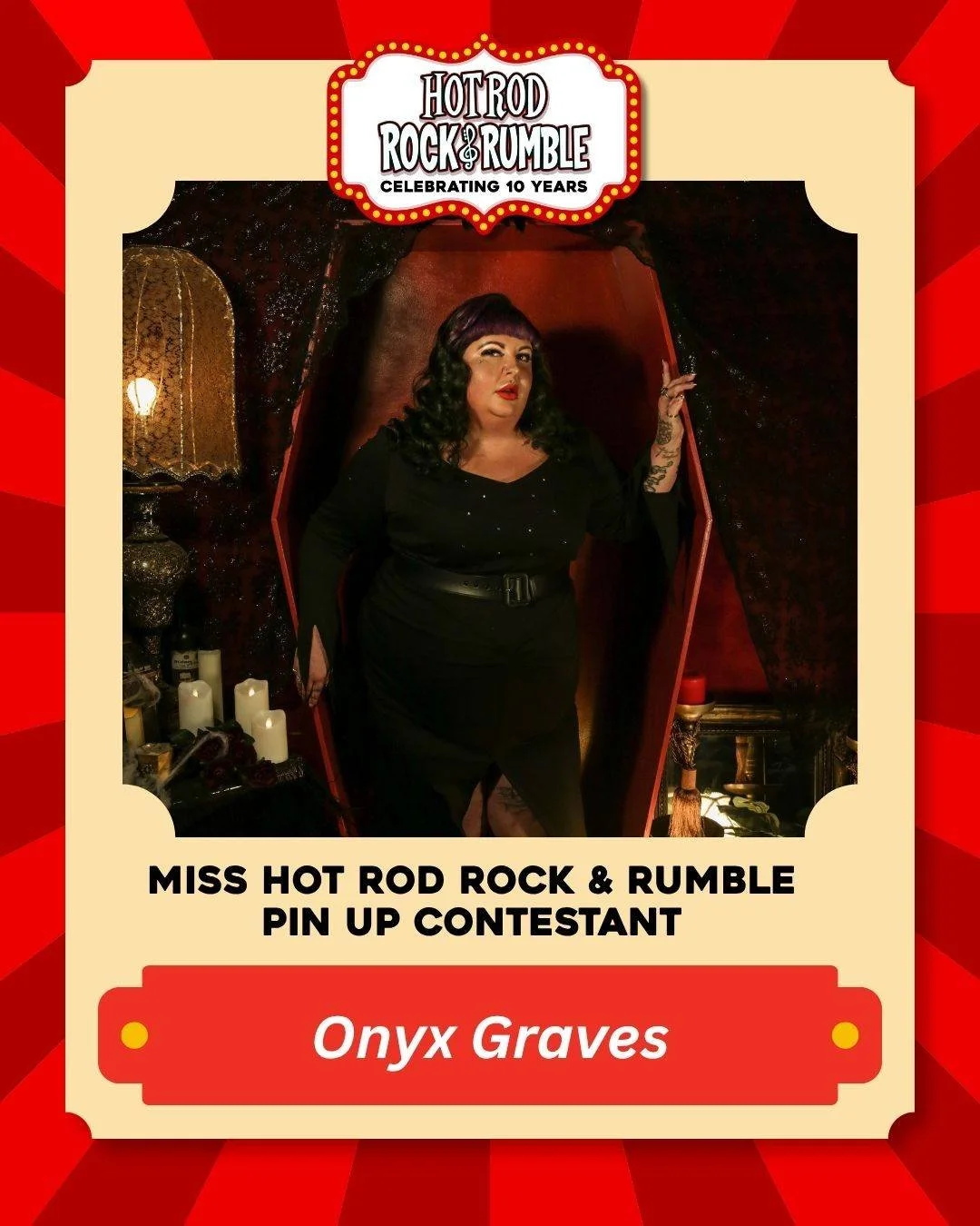 💄 Meet Onyx Graves! She's competing for the title of Miss Hot Rod Rock &amp; Rumble 2026 at the 10th Anniversary of Hot Rod Rock &amp; Rumble! Be sure to cheer her on and show her some love in the comments. ❤️

🎟 Make sure you have tickets to the s