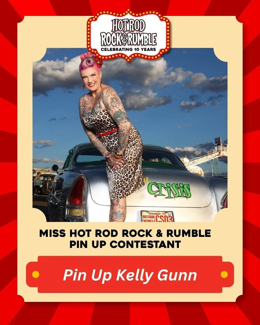 💄 Meet Pin Up Kelly Gunn! She's competing for the title of Miss Hot Rod Rock &amp; Rumble 2026 at the 10th Anniversary of Hot Rod Rock &amp; Rumble! Be sure to cheer her on and show her some love in the comments. ❤️

🎟 Make sure you have tickets to