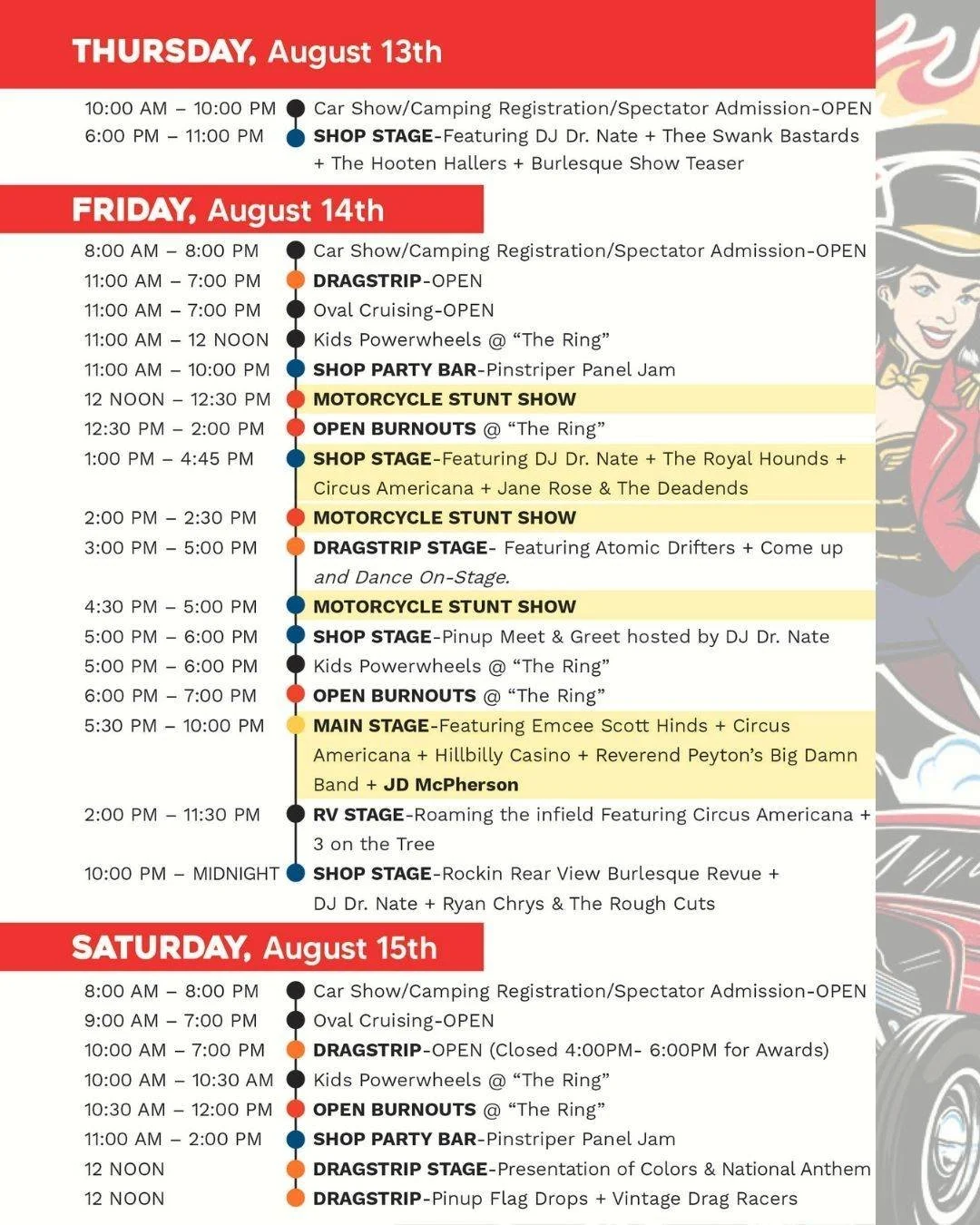 🏁🎪 GOOD MORNING, HOT ROD ROCK &amp; RUMBLE! IT&rsquo;S DAY 2! 🎪🏁

The gates are open and it&rsquo;s time to ROCK &amp; RUMBLE! 🔥 Check out today&rsquo;s schedule of events and start planning your day so you don&rsquo;t miss any of the action. Gr