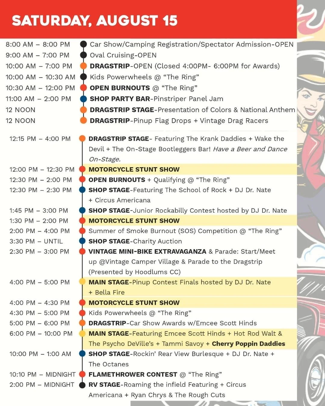 🏁🔥IT&rsquo;S DAY 3! 🔥🏁Saturday at Hot Rod Rock &amp; Rumble is HERE and we&rsquo;ve got a full day of action waiting for you! 🤘

Check out today&rsquo;s schedule and  plan your day so you don&rsquo;t miss a thing. From hot rods and racing to liv
