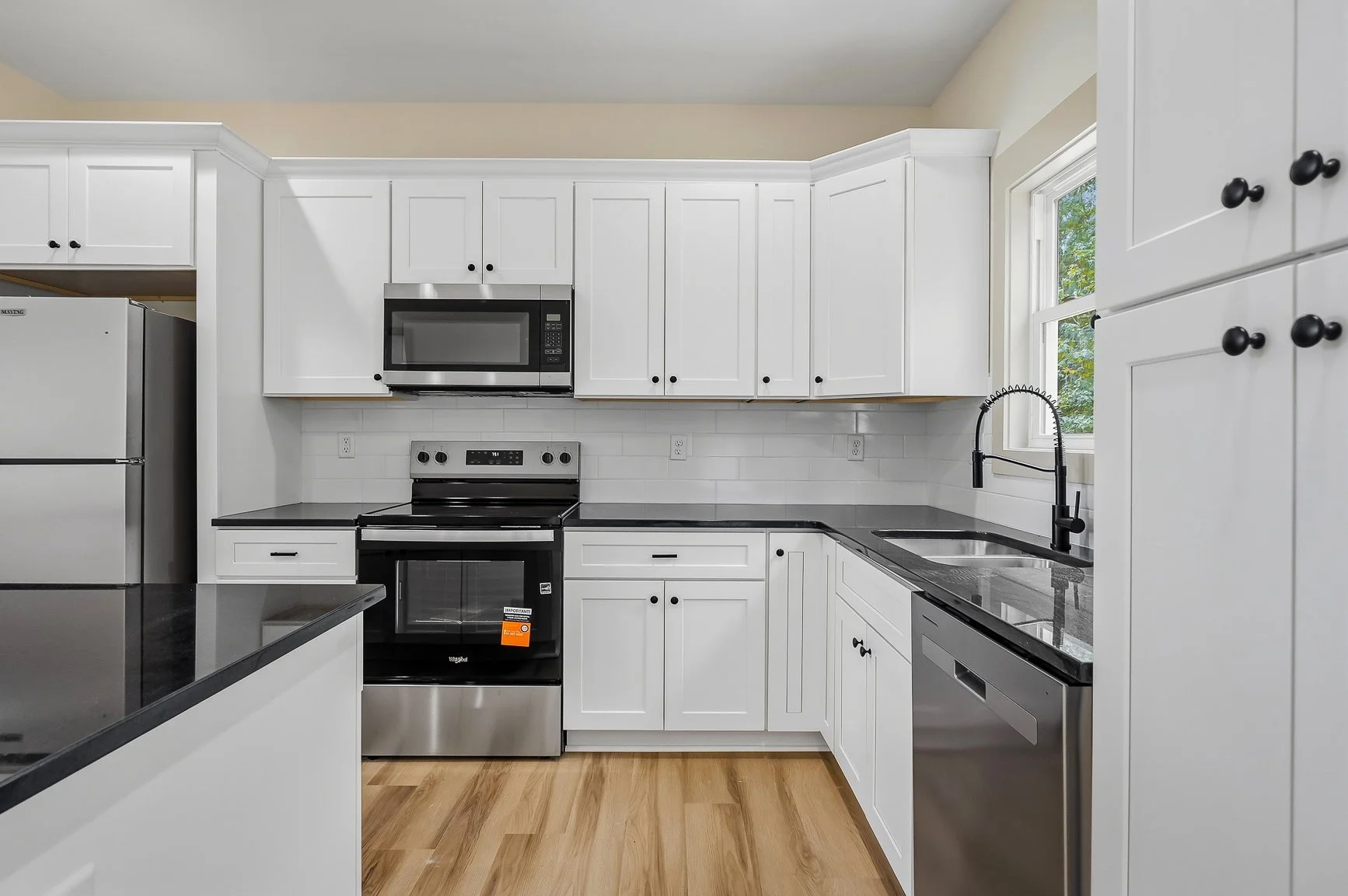 White mission style cabinets