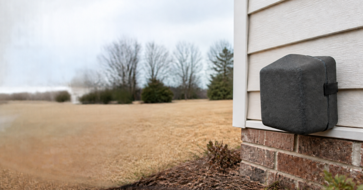 Insulated outdoor faucet cover on a home exterior during cold weather in Upstate South Carolina