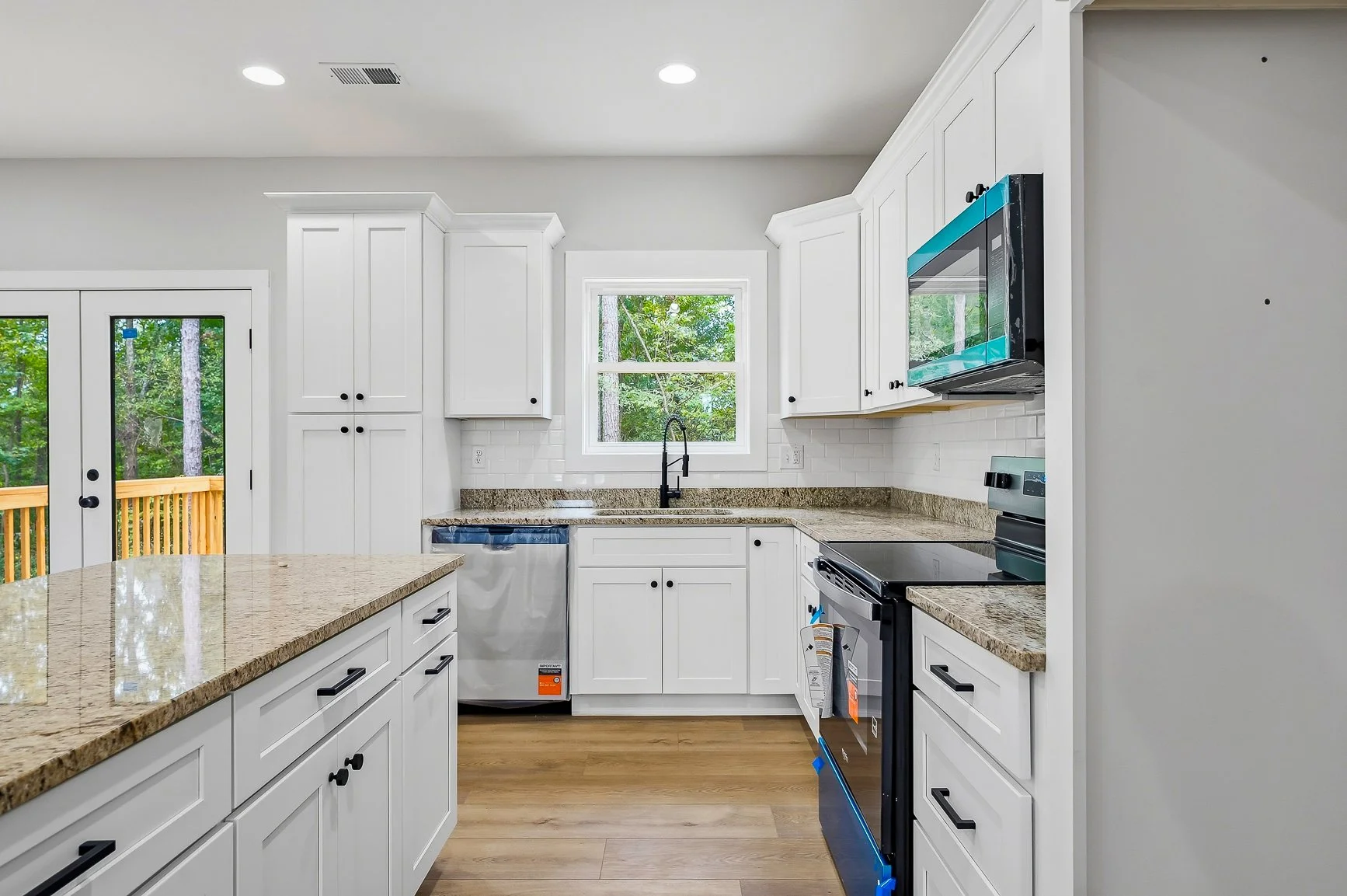 White mission style cabinets