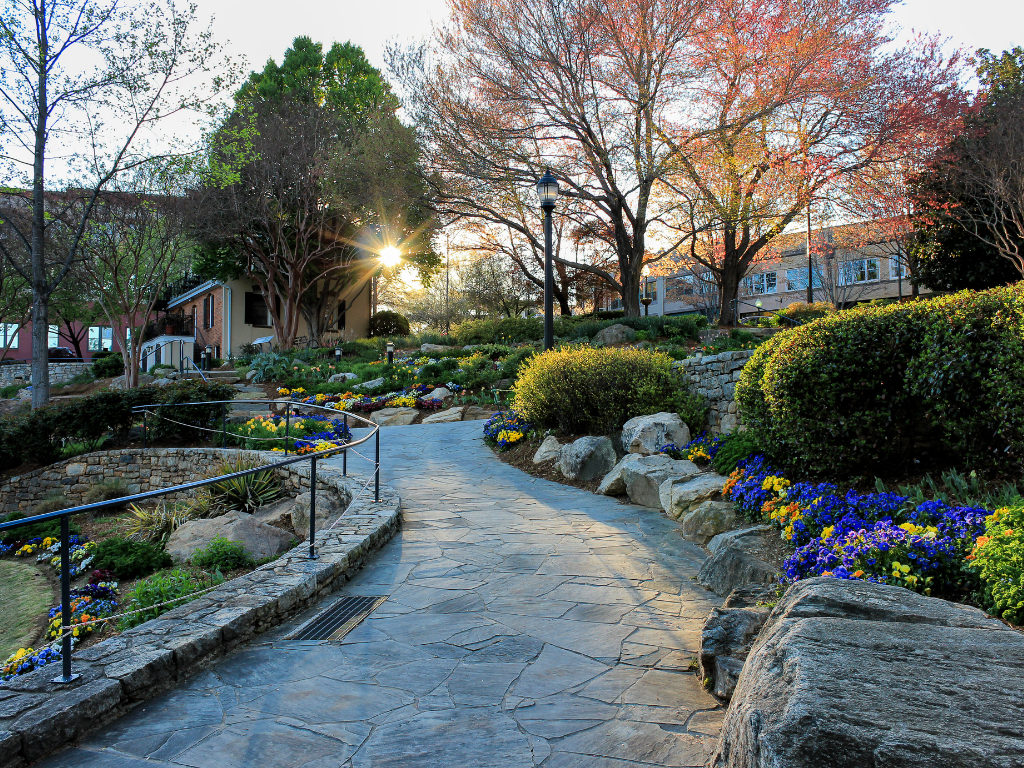 Reedy River waterfall and surrounding parkland in Greenville, part of the Upstate of South Carolina