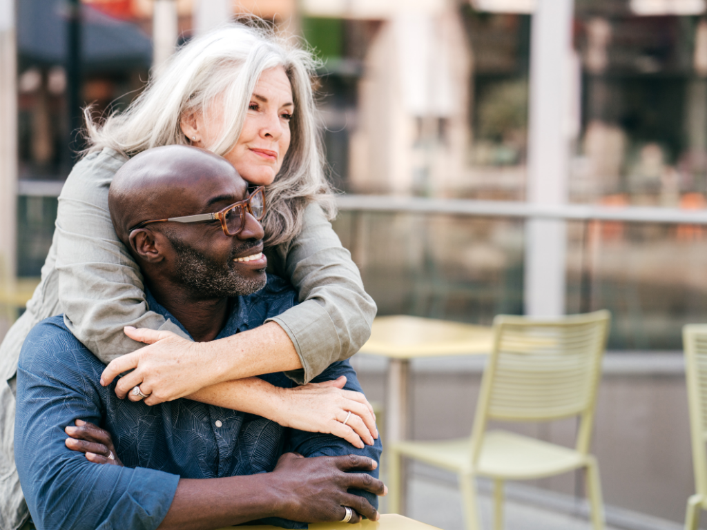 Mature couple enjoying time together in a walkable downtown setting in Upstate South Carolina