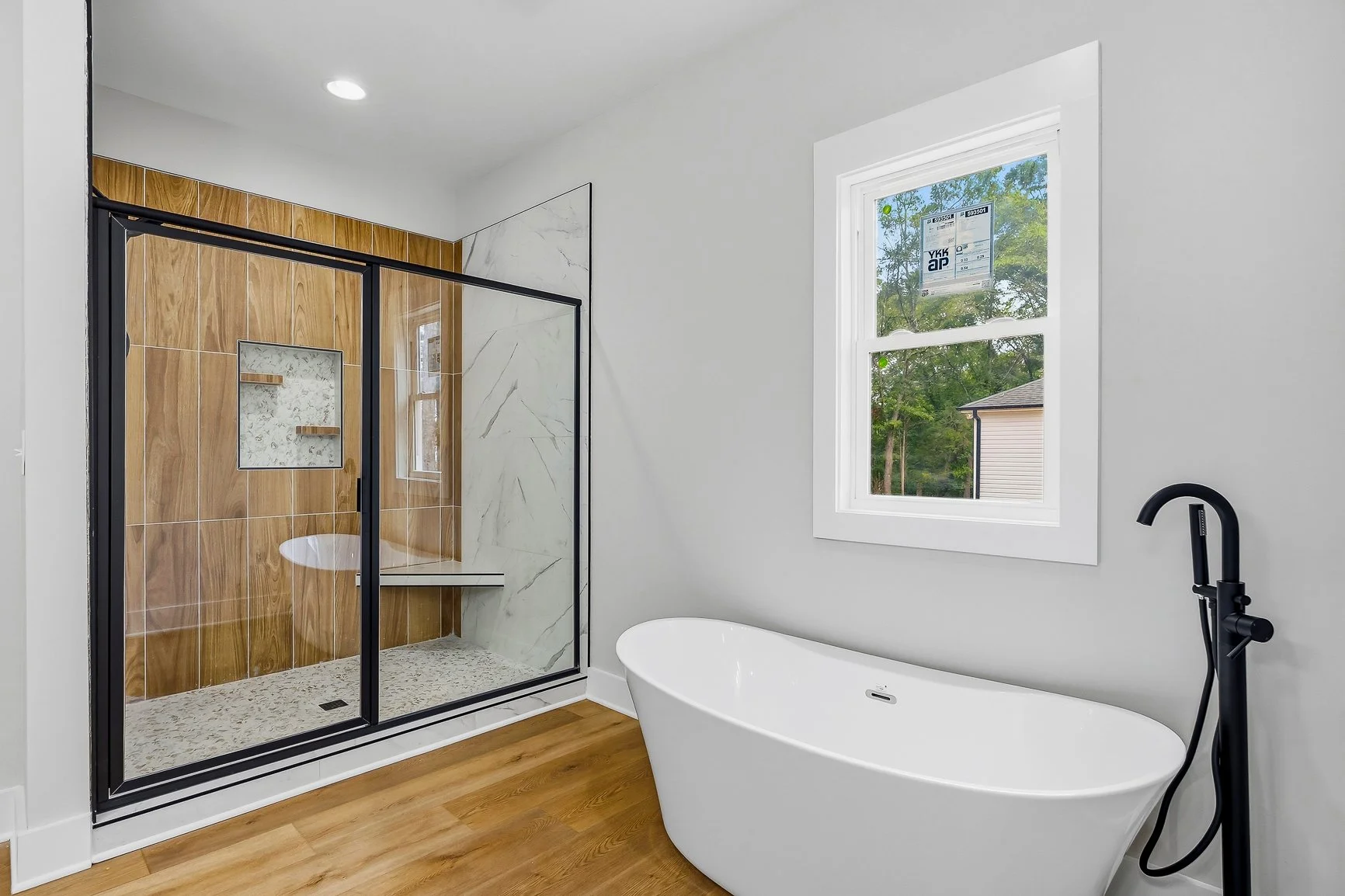 oversize shower with insert and glass doors