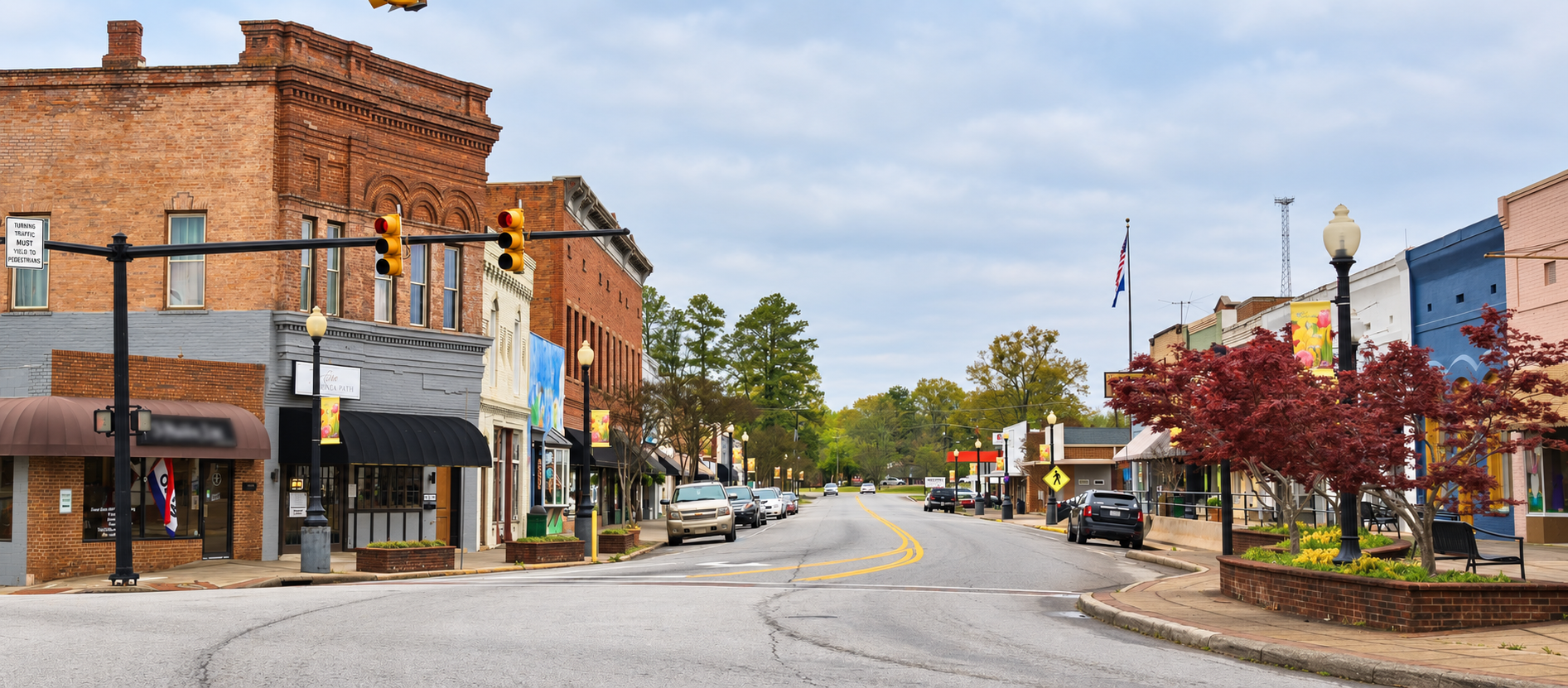 Downtown Honea Path, South Carolina, with historic storefronts along Main Street
