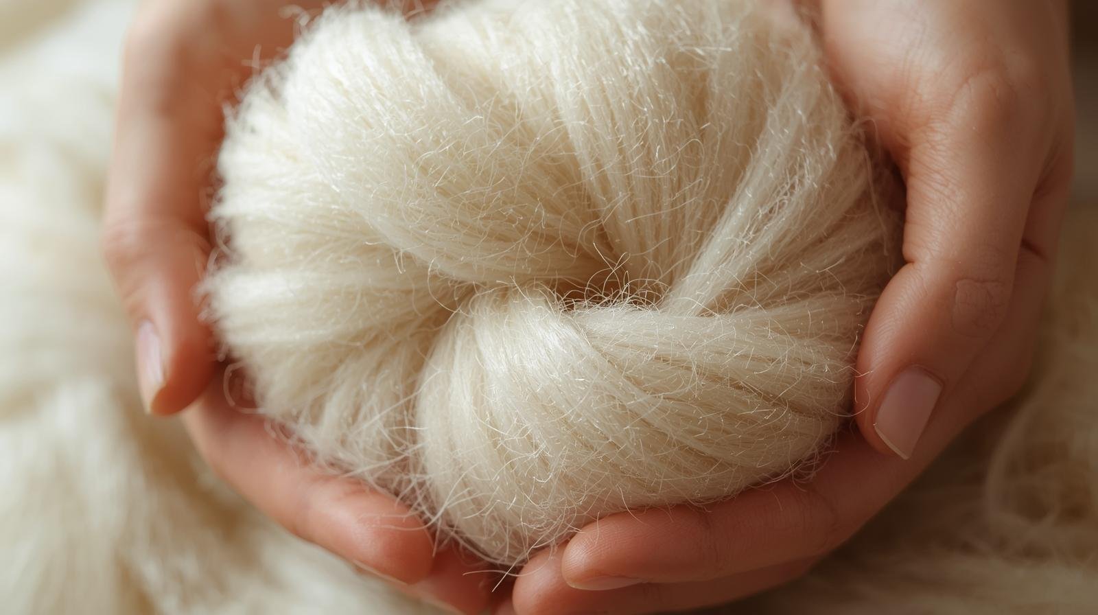 weiße Merinowolle gesponnen in den Händen gehalten.jpg