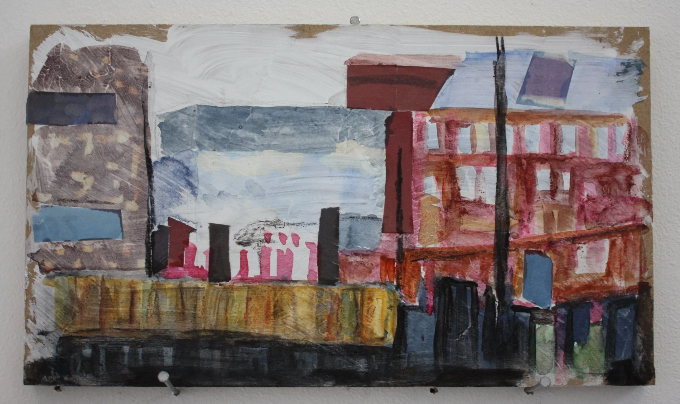 The City, mixed media on board