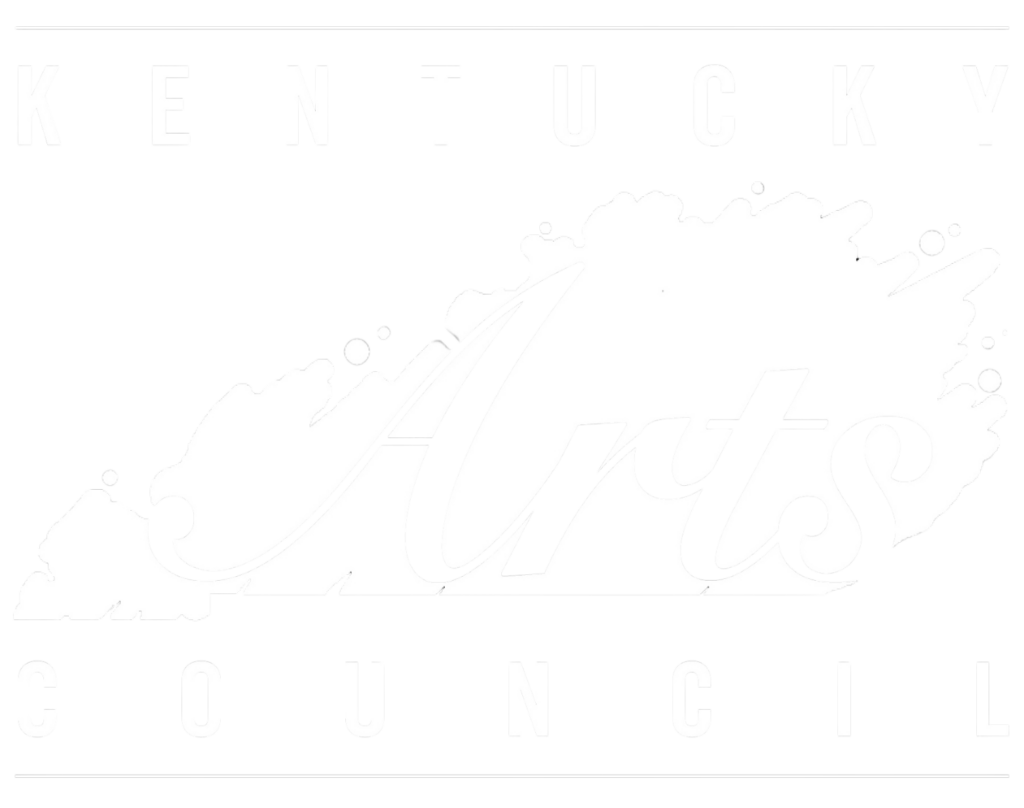 Logo of the Kentucky Arts Council with black background, white text, and artistic paint splatter design.