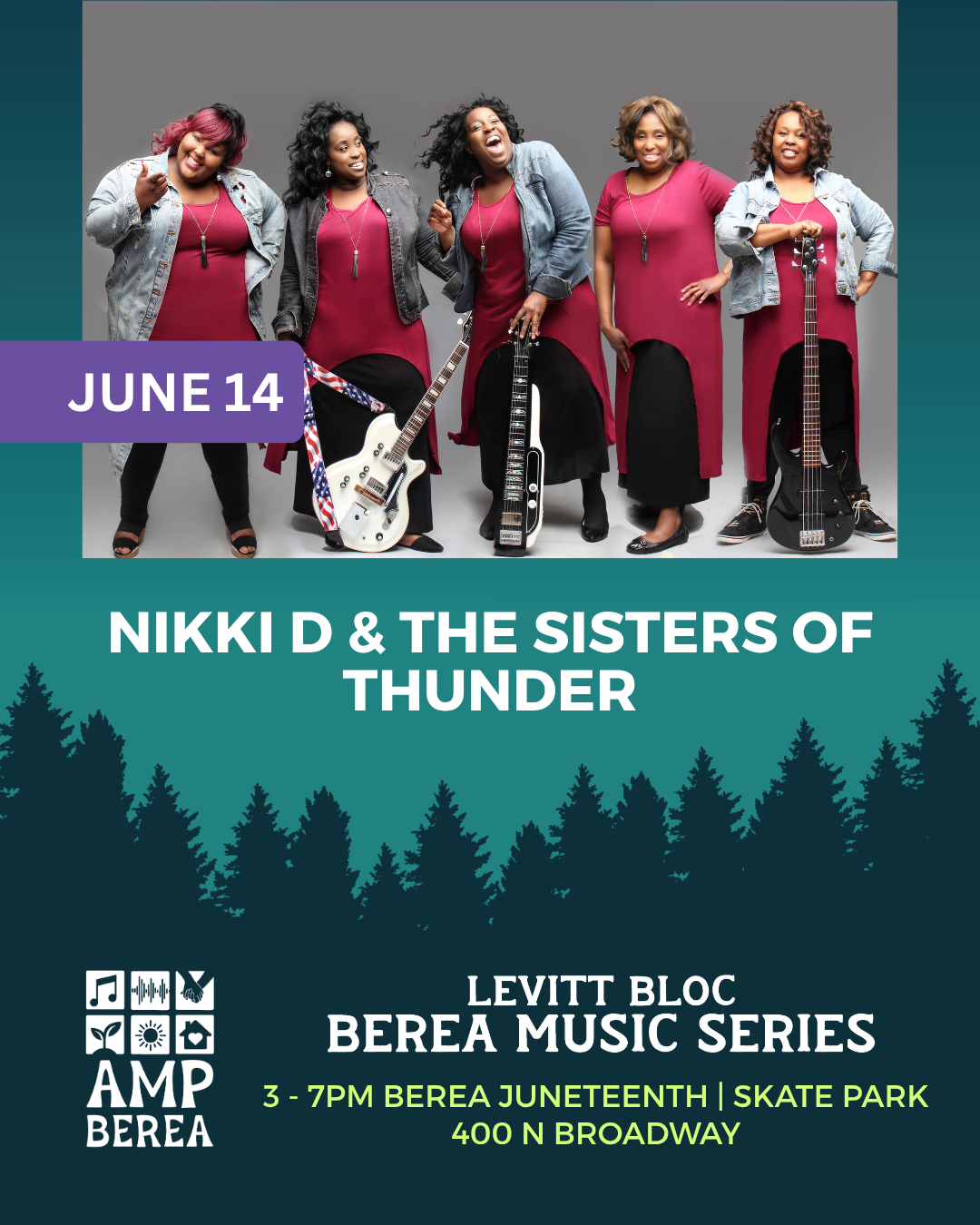Nikki D & The Sisters of Thunder are a multi-generational family band from Toledo playing gospel and blues on sacred steel.