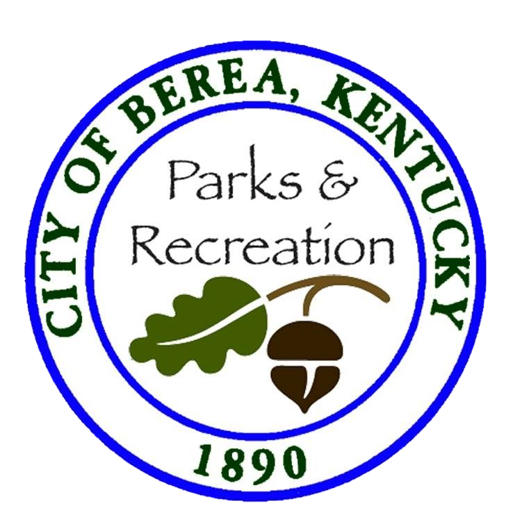 Seal of the City of Berea, Kentucky, featuring text "City of Berea, Kentucky 1890" and "Parks & Recreation" with a leaf and acorn illustration in the center.