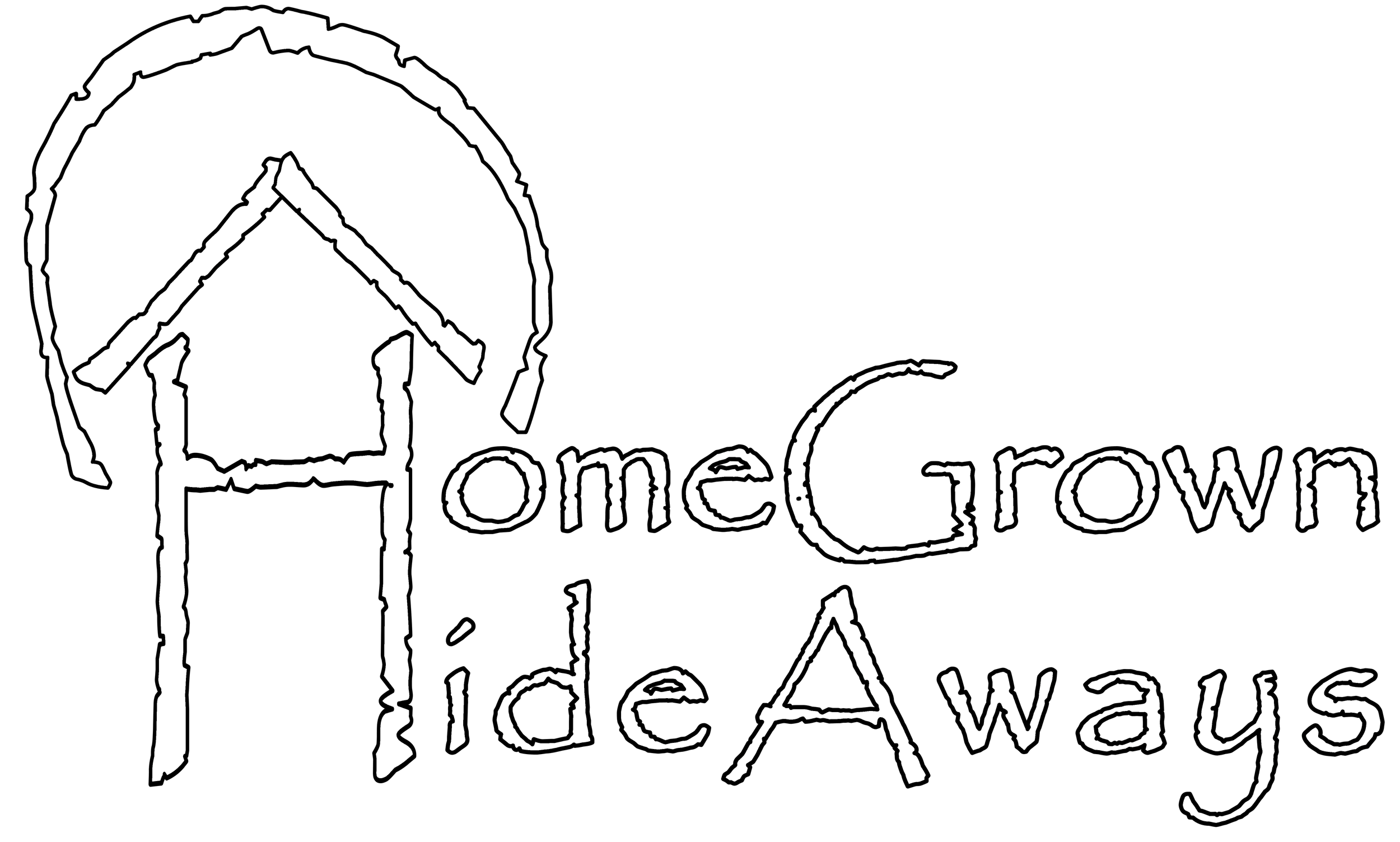 A white outline drawing of a house with the words "home Grown ideas Always" on a black background.